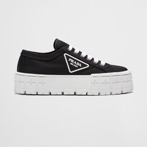 Prada Double Wheel Black Platform Sneakers